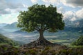 Majestic Tree With Large Root on Hilltop