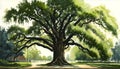 Majestic Tree Standing Tall in the Center of a Park, Made with Generative AI