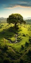 Stunning Lone Oak Tree In Grassy Field: A Captivating Island Scene