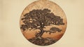 Illustration Of An Old Oak Tree In The Style Of Aaron Horkey Royalty Free Stock Photo