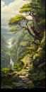 Majestic Tree And Waterfall Painting Inspired By Miyazaki Hayao