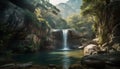 Majestic tropical rainforest, flowing water, tranquil scene, green landscape generated by AI