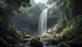Majestic tropical rainforest, flowing water, tranquil scene, natural beauty, exploration generated by AI