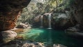 Majestic tropical rainforest, flowing water, tranquil scene, natural beauty generated by AI