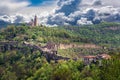 Majestic Tsarevets castle in Bulgaria on a sunny day. Historic Veliko Tarnovo city, tour Royalty Free Stock Photo