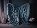 Majestic tufted velvet tapestry with a gentle flutter of flounce. Podium, empty showcase for packaging product