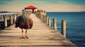Majestic Turkey Perched On Vibrant Wooden Boardwalk