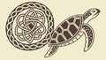 Turtle with Celtic Knot Shell, Ancient Wisdom & Longevity, vector design Generative AI Royalty Free Stock Photo