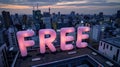 Majestic Twilight Cityscape with Giant FREE Balloon Letters