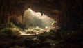 Majestic underground rock formation reveals mysterious spelunking adventure in nature generated by AI