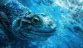 Majestic underwater reptile swimming in blue, dangerous sea