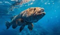 Majestic underwater reptile swimming in blue, dangerous sea