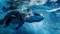 Majestic underwater reptile swimming in blue, dangerous sea