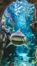Majestic underwater wildlife blue shark in expansive ocean habitat, nature outdoor sea background