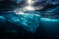 Majestic Underwater World: Submerged View of an Iceberg in Crystal-clear Waters. AI generated