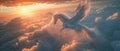 A majestic unicorn flies through the clouds at sunset Royalty Free Stock Photo