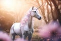 Enchanted Forest Unicorn in Misty Woods, AI Generated