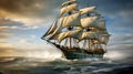A majestic vessel sailing across the open sea, AI Generative