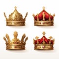 Majestic Victorian-inspired Golden Crown Illustrations With Crystals Royalty Free Stock Photo