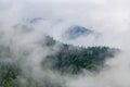 Majestic View On Beautiful Fog And Cloud Mountains In Mist Landscape