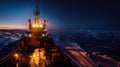 Arctic icebreaker at twilight navigating through icy waters under starry sky Royalty Free Stock Photo
