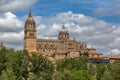 Majestic view at the gothic building at the Salamanca cathedral tower cupola dome and University of Salamanca tower cupola dome, Royalty Free Stock Photo