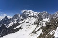 A majestic view of the great snowy peak of Mont Blanc. Alps.