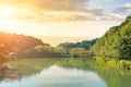 Majestic view mountain lake at sunset Royalty Free Stock Photo