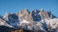 Majestic view of mountain range and peaks covered by snow located under blue sky in spain, Generative AI Royalty Free Stock Photo