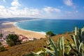 Majestic view on Nazare town, beach and Atlantic ocean