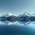 Majestic view of snow mountains peaks reflecting in lake