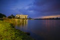 Majestic view of Sultan Mizan Zainal Abidin Mosque Iron Mosque Putrajaya during blue hour sunrise. Royalty Free Stock Photo