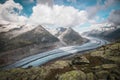 Majestic view to Aletsch glacier, the largest gracier in Alps and UNESCO herritage from Bettmeralp, Valais, Switzerland Royalty Free Stock Photo