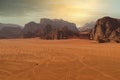 Majestic view of the Wadi Rum desert, Jordan, The Valley of the Moon Royalty Free Stock Photo