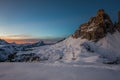 Majestic vivid landscape of snowy mountains ar sunset, Tre cime