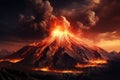 Majestic Volcanic Mountain Erupting With Fiery Lava and Steam, Volcanic Mountain In Eruption - 3D rendering, AI Generated Royalty Free Stock Photo