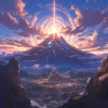 Majestic Volcano Sunrise - Awe-Inspiring Vista Royalty Free Stock Photo