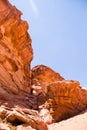 Majestic Wadi Rum, aka Valley of the Moon, a protected nature reserve with dramatic sandstone mountains and granite rock Royalty Free Stock Photo