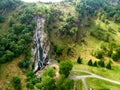 Majestic water cascade of Powerscourt Waterfall, the highest waterfall in Ireland. Tourist atractions in co. Wicklow, Ireland