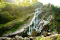 Majestic water cascade of Powerscourt Waterfall, the highest waterfall in Ireland.