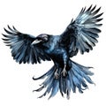 Majestic Watercolor Gothic Raven in Flight AI Generated