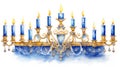 Majestic Watercolor Hanukkah Menorah with Dreidels and Gelt AI Generated