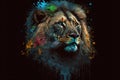 Majestic watercolor painting with vivid color male lion head