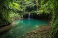 majestic waterfall cascading into crystal-clear pool, with view of the surrounding forest Royalty Free Stock Photo