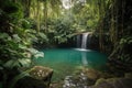 majestic waterfall cascading into crystal-clear pool, with view of the surrounding forest Royalty Free Stock Photo