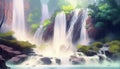 Majestic waterfall cascading down a rocky cliff, generative ai illustration