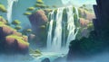 Majestic waterfall cascading down a rocky cliff, generative ai illustration