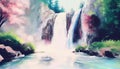 Majestic waterfall cascading down a rocky cliff, generative ai illustration