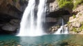 A majestic waterfall cascading down a rocky cliff into a pristine pool below Royalty Free Stock Photo