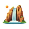Majestic Waterfall cascading down rugged cliffs under a bright sun and blue sky Royalty Free Stock Photo